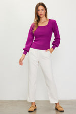 Square Neck Balloon Sleeve Sweater (Orchid)