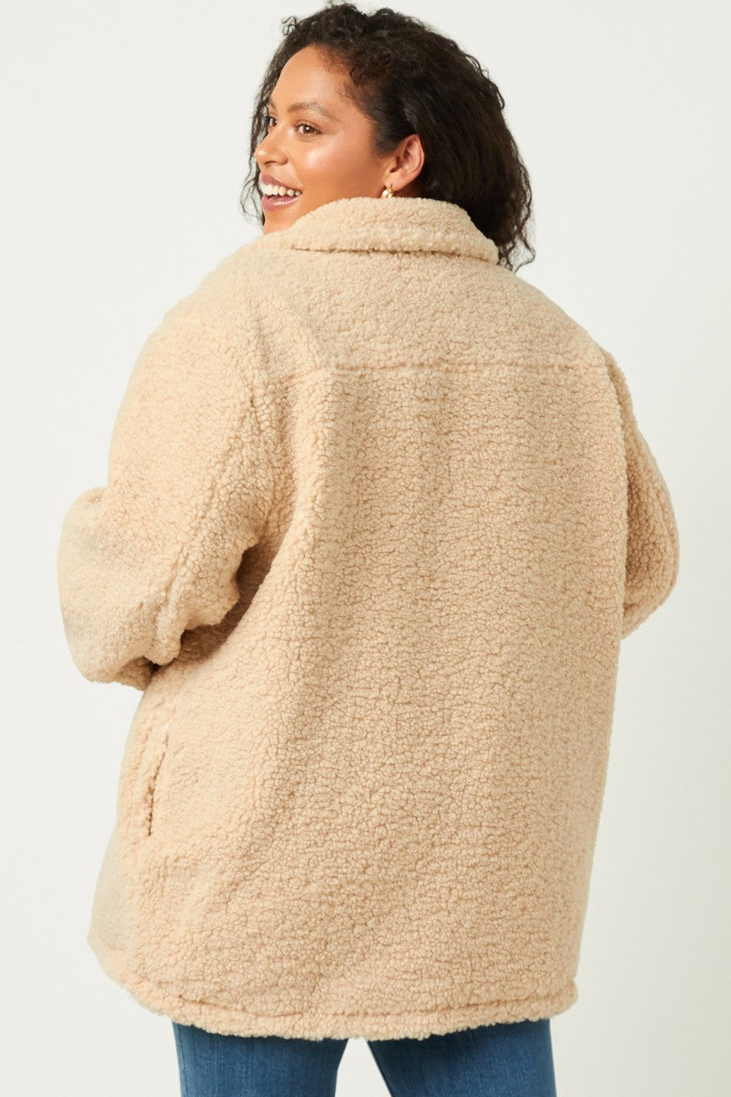 Button Front Sherpa Jacket (Plus Size)