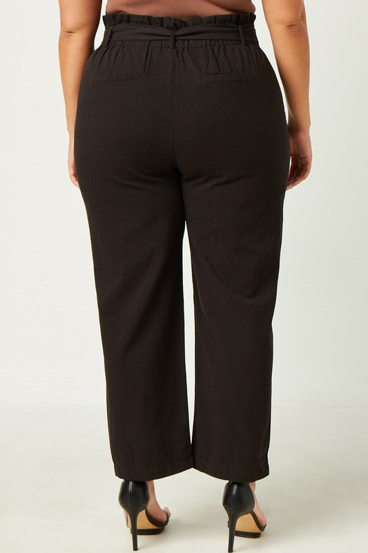 Belted Paperbag Waist Pants (Plus Size - Black)