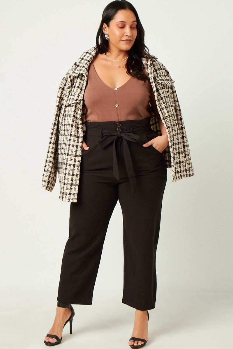 Belted Paperbag Waist Pants (Plus Size - Black)