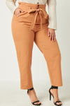 Belted Paperbag Waist Pants (Plus Size - Camel)