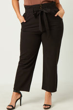 Belted Paperbag Waist Pants (Plus Size - Black)