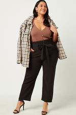 Belted Paperbag Waist Pants (Plus Size - Black)