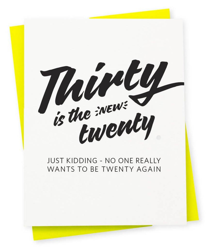 "Thirty Is the New Twenty. Just Kidding!" Birthday Card