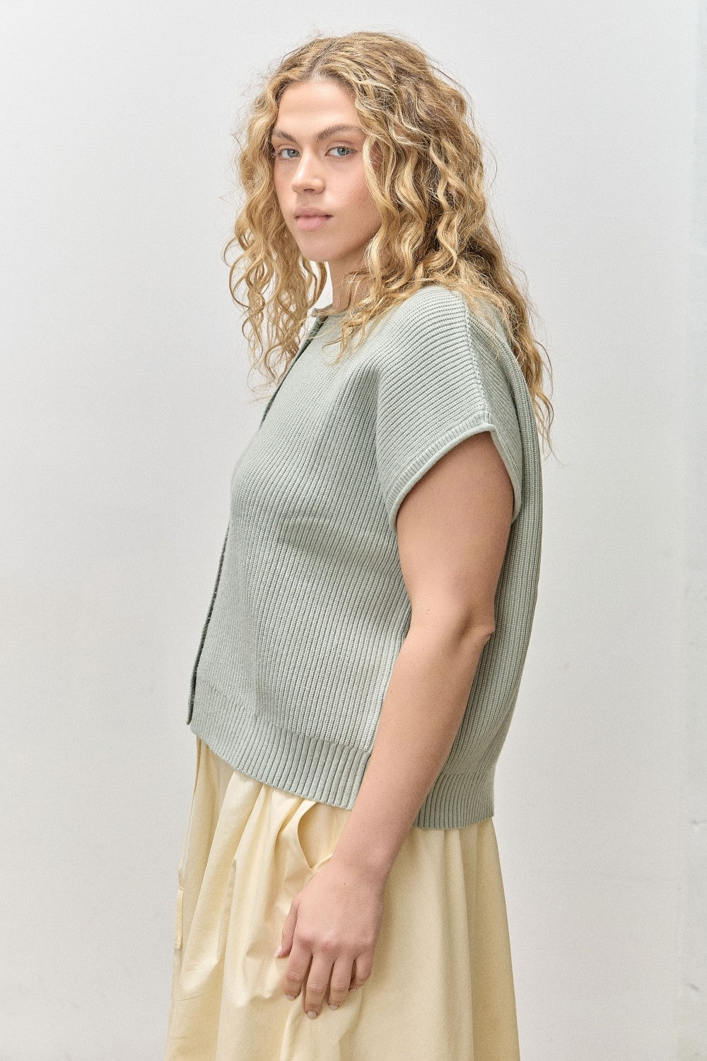 Button Front Cap Sleeve Knit Sweater (1X - 3X)