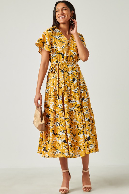V-Neck Floral Print Dress