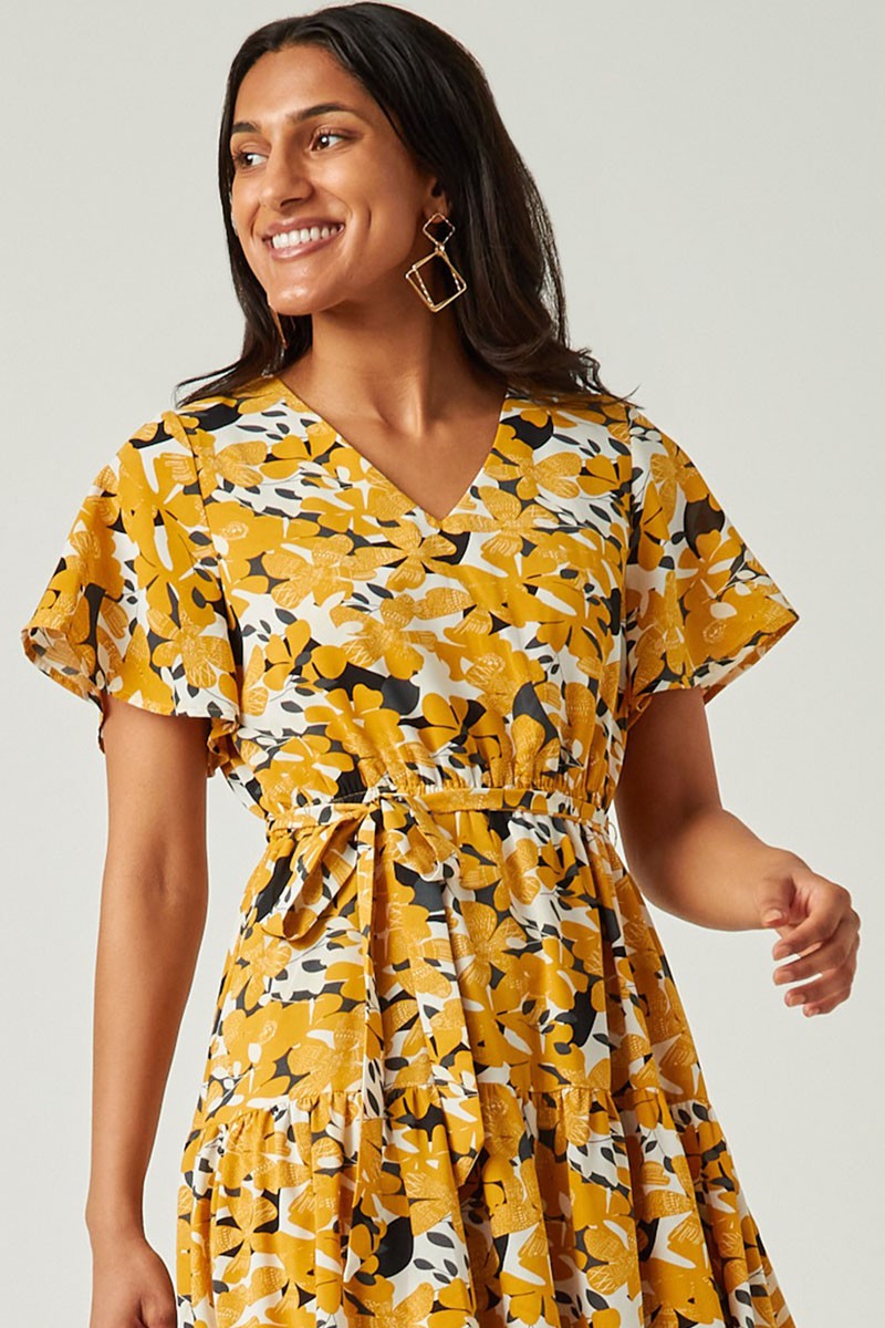 V-Neck Floral Print Dress