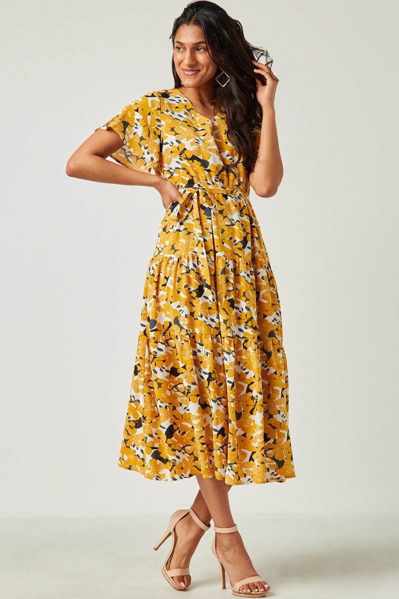 V-Neck Floral Print Dress