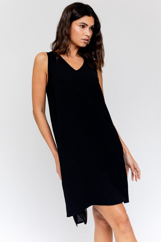 Sleeveless V-Neck Dress (Black)
