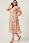 Romantic Floral Print Smock Neck Midi Dress (Plus Size)