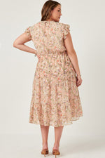 Romantic Floral Print Smock Neck Midi Dress (Plus Size)