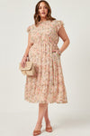 Romantic Floral Print Smock Neck Midi Dress (Plus Size)