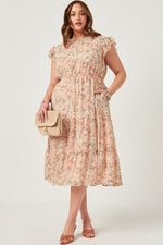 Romantic Floral Print Smock Neck Midi Dress (Plus Size)
