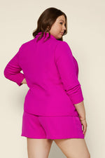Shirred Sleeve Recycled Polyester Blazer (Plus Size - Violet Magenta)