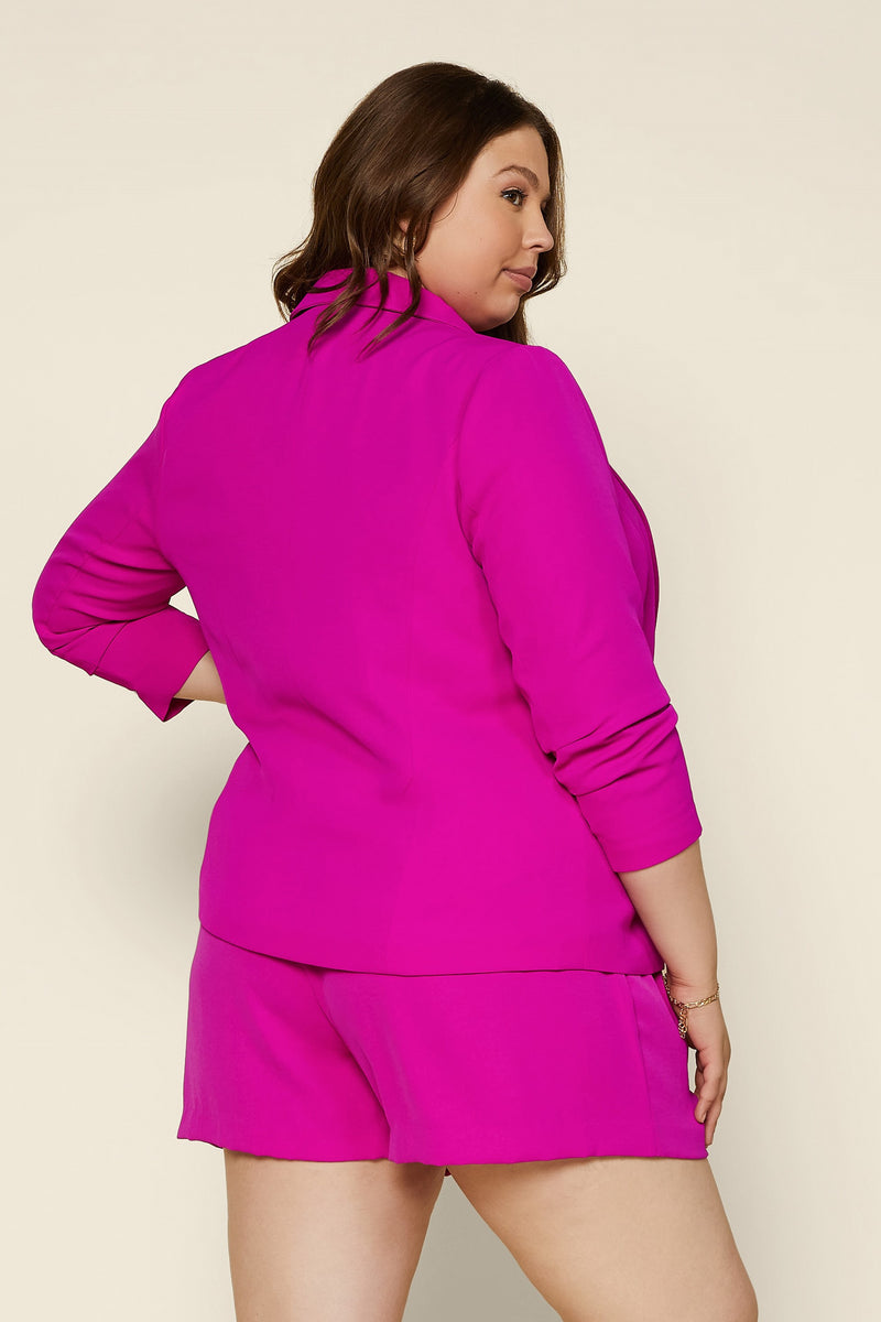 Shirred Sleeve Recycled Polyester Blazer (Plus Size - Violet Magenta)