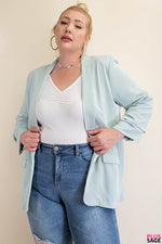 Ruched Sleeve Blazer w/ Abstract Print Lining (Plus Size)