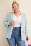Ruched Sleeve Blazer w/ Abstract Print Lining (Plus Size)