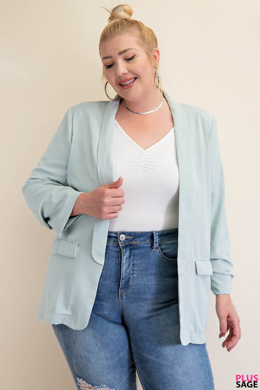 Ruched Sleeve Blazer w/ Abstract Print Lining (Plus Size)