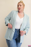 Ruched Sleeve Blazer w/ Abstract Print Lining (Plus Size)
