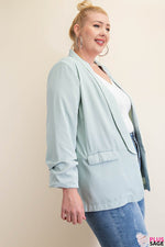 Ruched Sleeve Blazer w/ Abstract Print Lining (Plus Size)