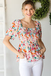 Floral Print Smocked Bust Peplum Top