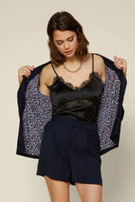 Recycled Polyester Shirred Sleeve Blazer (Navy)