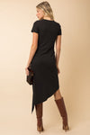 Short Sleeve Twist Wrap Dress (Black)