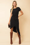 Short Sleeve Twist Wrap Dress (Black)