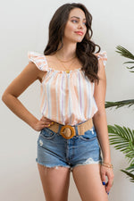 Flutter Sleeve Vertical Stripe Top