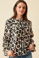 Tie Sleeve Button Front Floral Blouse