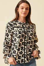 Tie Sleeve Button Front Floral Blouse