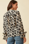 Tie Sleeve Button Front Floral Blouse