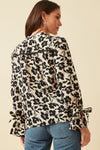 Tie Sleeve Button Front Floral Blouse