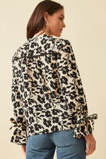 Tie Sleeve Button Front Floral Blouse