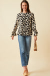 Tie Sleeve Button Front Floral Blouse