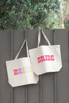 "Bride" Large Canvas Tote Bag (Solid Pink Letters)