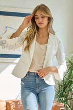 3/4 Ruffle Sleeve Blazer (Off White)