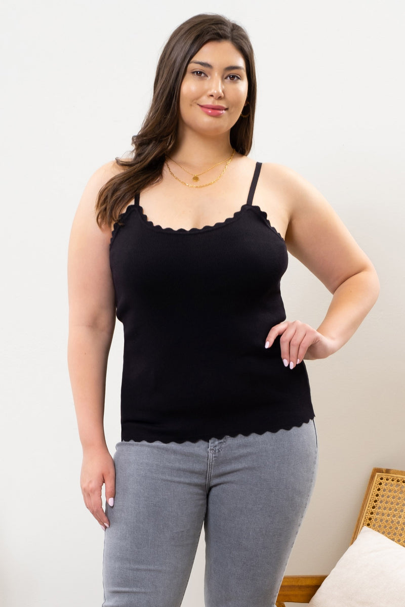 Scallop Detail Cami (Plus Size - Black)