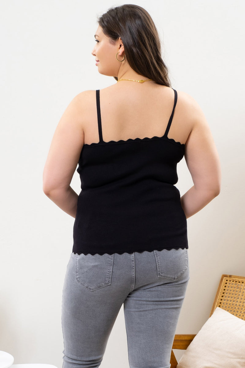 Scallop Detail Cami (Plus Size - Black)