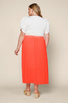 Neon Orange Pleated Elastic Waist Maxi Skirt (Plus Size)
