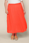 Neon Orange Pleated Elastic Waist Maxi Skirt (Plus Size)