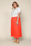 Neon Orange Pleated Elastic Waist Maxi Skirt (Plus Size)