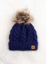 Royal Blue Cable Knit Pom Hat