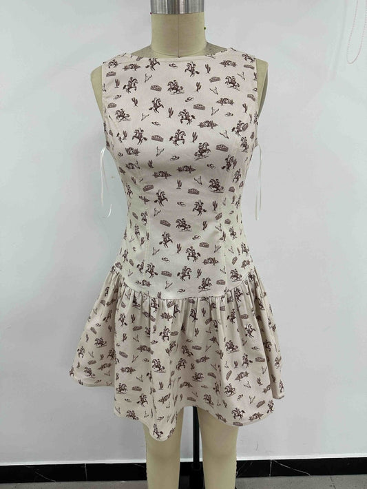 Western Print Mini Dress (1X - 3X)