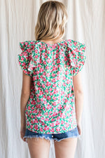 Ruffle Shoulder Floral Print Top