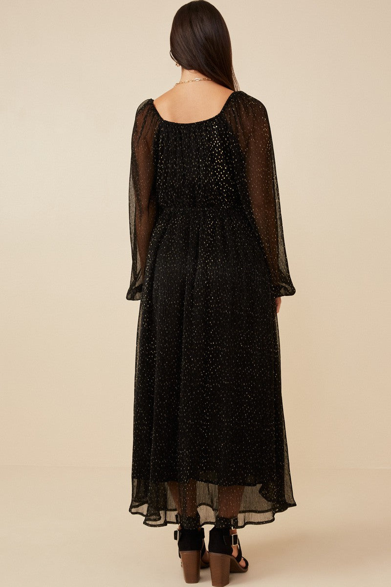 Gold Foil Crinkle Texture Twist Detail Maxi Dress