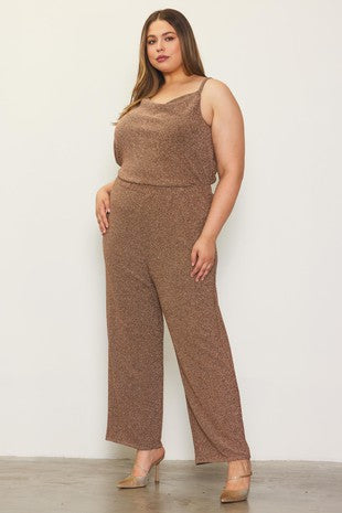Lurex Pull Up Trouser Pants (Plus Size - Rose Gold)