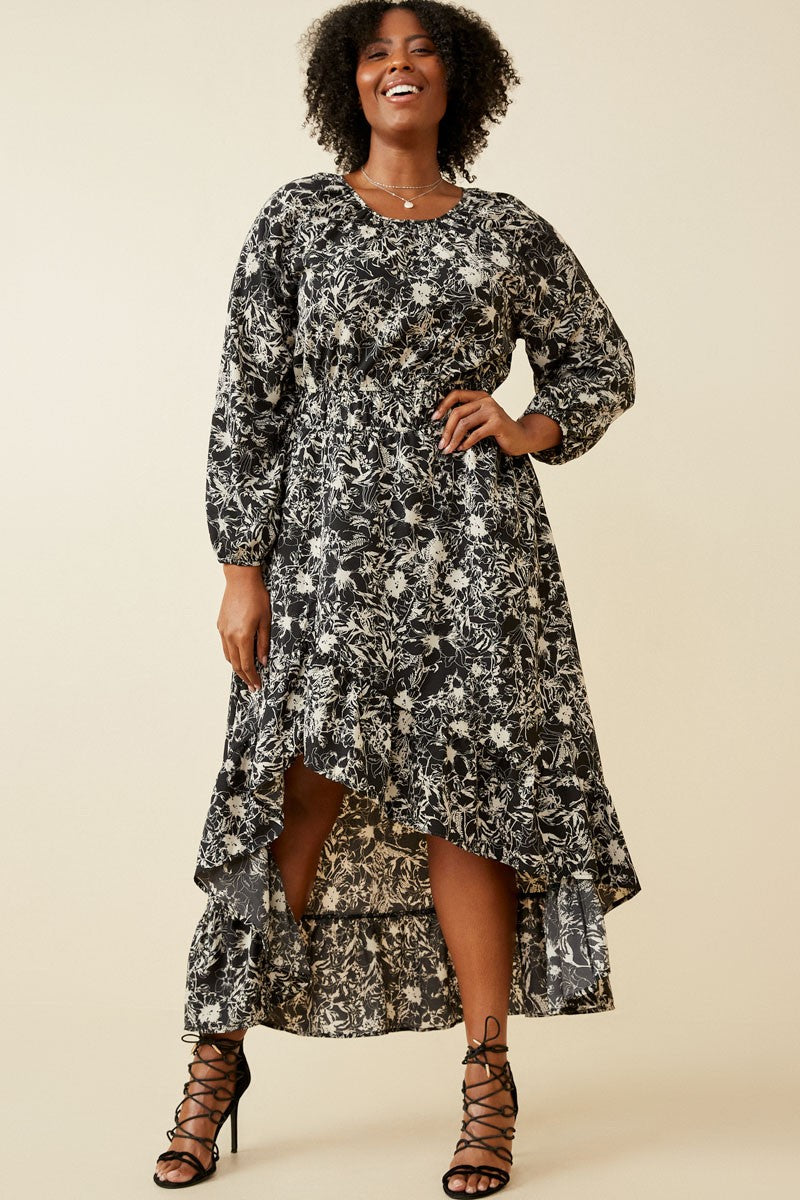 Floral Print Asymetric Hem Dress (Plus Size)