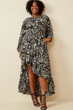 Floral Print Asymetric Hem Dress (Plus Size)
