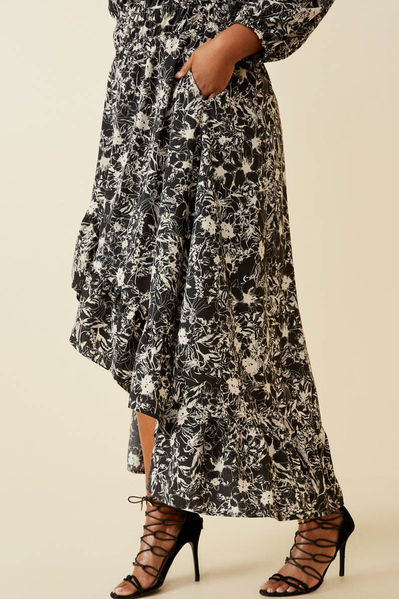 Floral Print Asymetric Hem Dress (Plus Size)